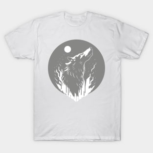 Howling Wolf Design Print T-Shirt